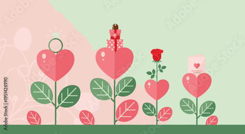 Heart Shaped Flowers in a Row.