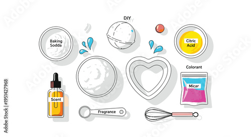 Baking Ingredients and Tools Illustration Set.