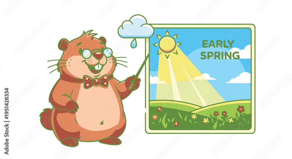 Fototapeta premium Groundhog Predicting Early Spring Weather Forecast.