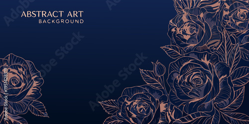 Elegant floral arrangement with roses on a dark blue background