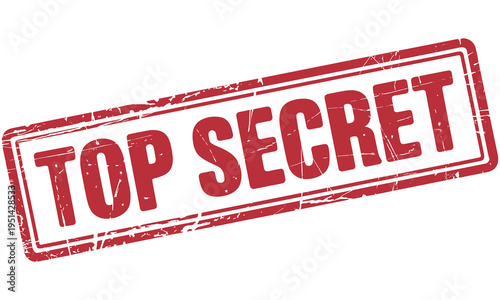 Top secret red stamp on white background indicating confidentiality and secrecy in a bold and eye-catching design with a distressed texture.