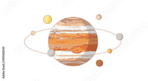 Illustration of Jupiter with orbiting moons.