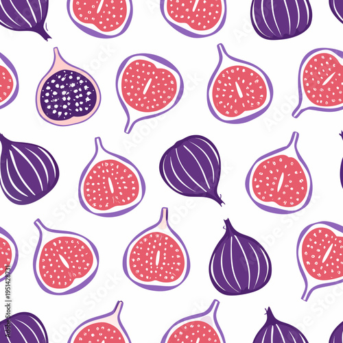 Seamless pattern of colorful figs with red flesh and purple skin