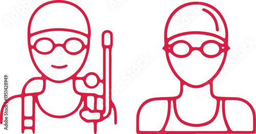 Two swimmers with one holding a diving mask and snorkel