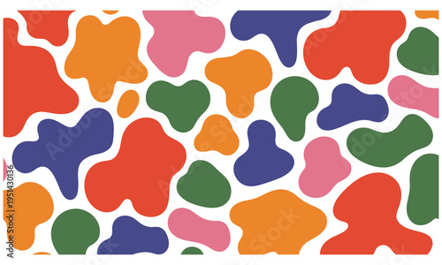 Colorful abstract shapes in orange, green, blue, and pink hues on a white background creating a vibrant visual pattern for modern design projects and creative applications.