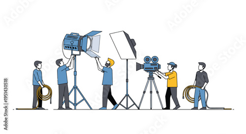 Film Crew Setting Up Studio Lighting.