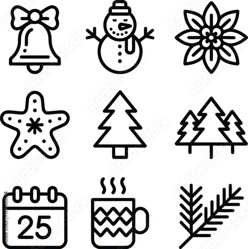 Collection of festive and holiday-themed icons for seasonal decorations and celebrations