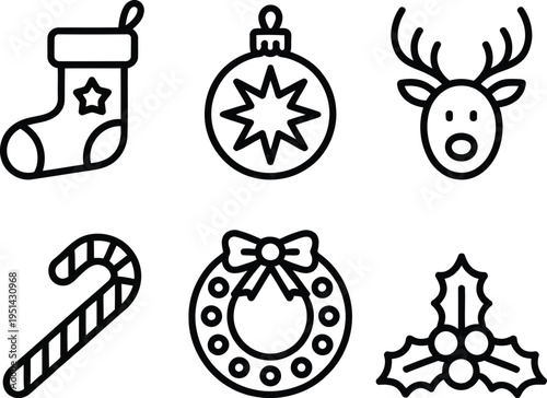 Classic holiday symbols illustrated in a simple and elegant line art style