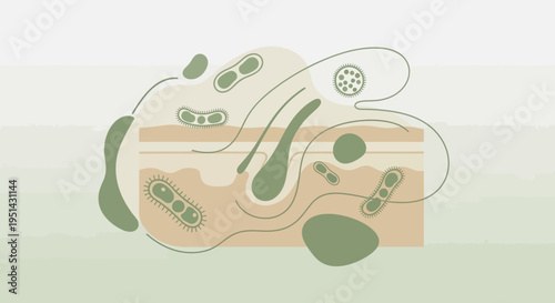 Microscopic View of Skin Microbiome with Bacteria and Hair Follicles