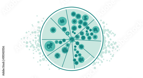 Microscopic view of bacterial colonies growing in a petri dish, scientific research and microbiology concept