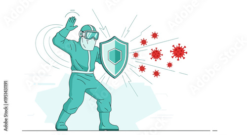 Person in Hazmat Suit Defends Against Coronavirus Attack with Shield