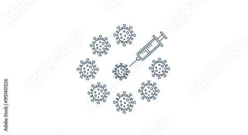 Syringe Injecting Vaccine into Coronavirus Cells in Circular Formation