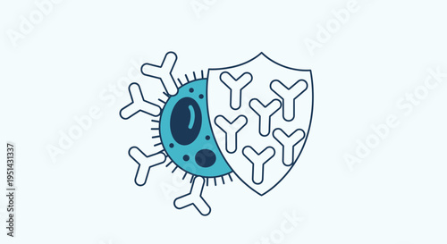 Virus and Antibody Shield Icon: Immune System Defense Against Pathogens