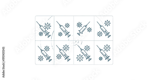 Vaccine Syringes and Virus Icons in Blister Pack, Medical Concept