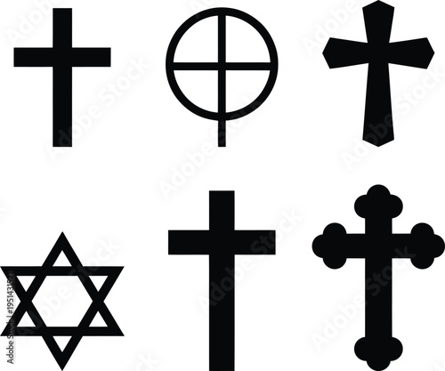 Historical and religious symbols featuring crosses and star of david