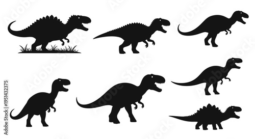 Dinosaur Silhouettes Collection - Prehistoric Creatures Vector Art