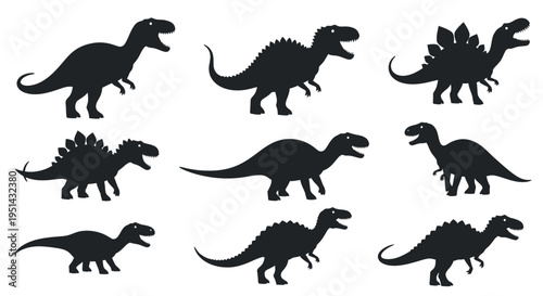 Dinosaur Silhouettes Collection: Tyrannosaurus Rex, Stegosaurus, Triceratops Icons