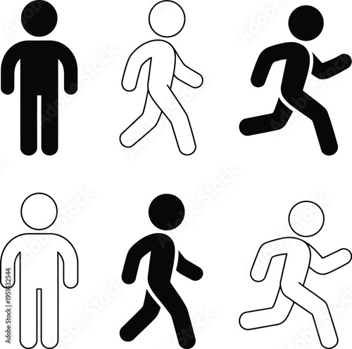 Illustrations of human figures in various states of motion and stillness