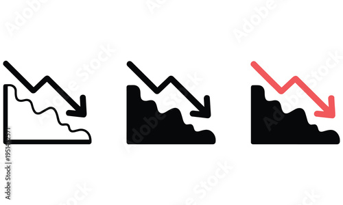 Financial decline and loss represented by graphs and charts showing decreasing trends in various styles and colors indicating negative financial outcomes and market downturns effectively.
