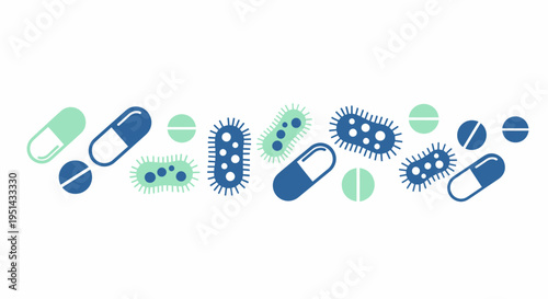 Antibiotics and Bacteria Microbes, Medical Pills and Capsules, Healthcare Concept