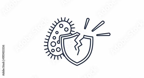 Antibody Shield Breaking Bacteria Virus Attack, Immune System Defense Concept