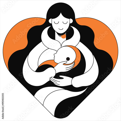 Mother embracing baby within protective heart shape, love, care, family, maternal bond