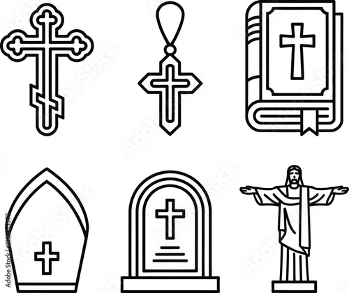 Collection of traditional christian religious symbols and icons