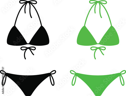 Comparison of black and green swimwear styles with different cuts and ties