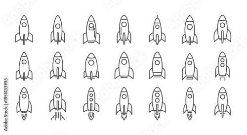 Rocket Ship Icons Set, Space Exploration and Future Technology Vector Graphics