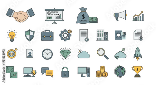 Business Icons Set: Startup, Finance, Growth, Strategy, Success & Technology