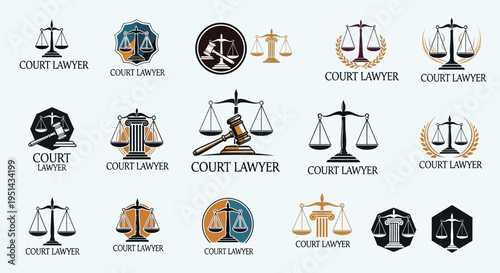 Lawyer and Justice Scales Logo Collection - Courtroom Legal Icons