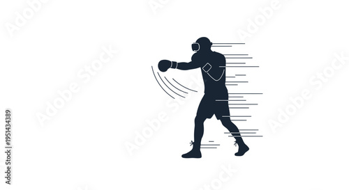 Silhouette of a boxer throwing a punch with motion lines and anatomical labels, white background