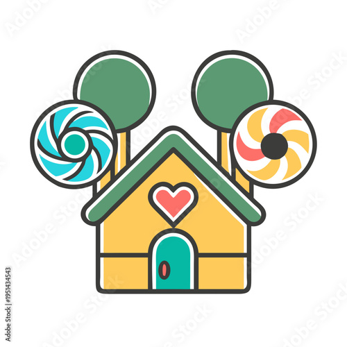 Vector illustration of candy house with lollipops