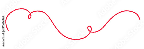 Abstract red yarn thread with wavy squiggly line in a minimal style. Curly rope inspired by embroidery and wool texture creates a playful doodle effect.