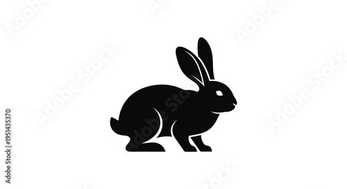 Black rabbit silhouette on white background, vector illustration, simple graphic design