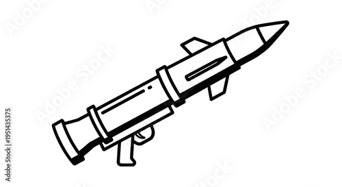 Hand-drawn rocket launcher with missile icon, simple line art military weapon