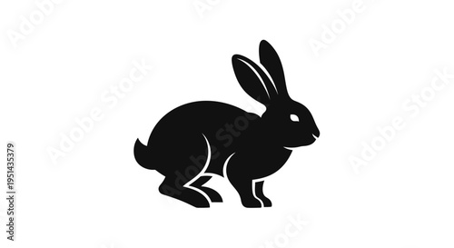 Black rabbit silhouette on white background, simple icon, vector illustration
