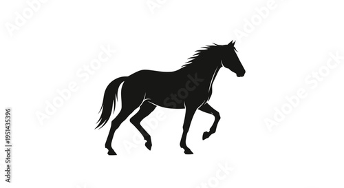 Black Horse Silhouette Walking on White Background - Elegant Equine Profile
