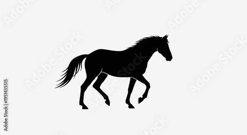 Black horse silhouette walking on white background