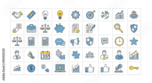 Business and Finance Icons: Collaboration, Growth, and Success Symbols