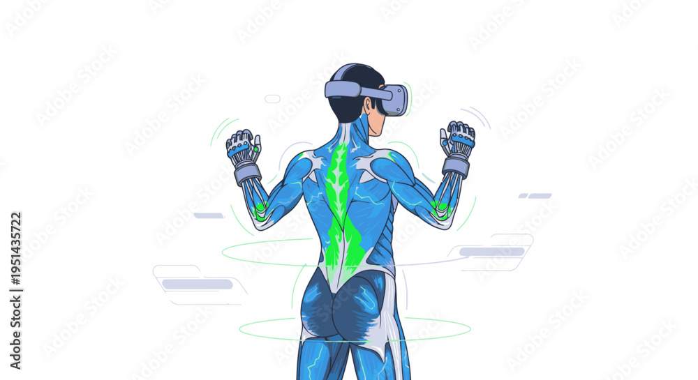 Fototapeta premium Human anatomy in VR headset, virtual reality technology, augmented reality, digital health, futuristic medical simulation