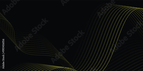 Black abstract backround with yellow curve line for backdrop. vector pattern wave style eps10
