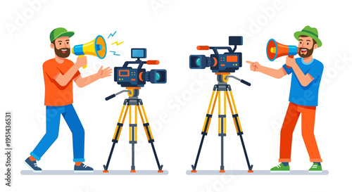 Filmmaker directs a scene communicating with a camera operator