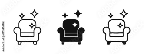 Sparkling Clean Armchair Icons Set. Fresh Furniture, Upholstery Cleaning, and Home Interior Symbols.