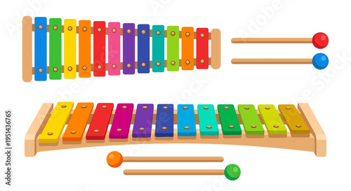 Colorful wooden xylophones and mallets a playful musical instrument set