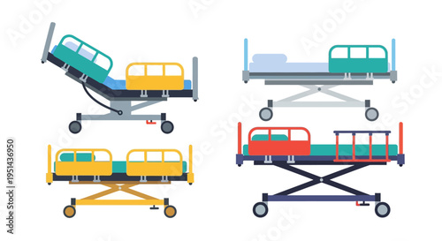 Illustrative depiction of various hospital beds in different configurations
