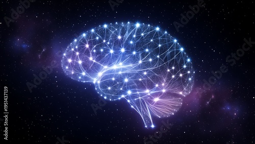 Wallpaper Mural Abstract glowing neural network brain glowing in deep space with stars and nebulae Torontodigital.ca