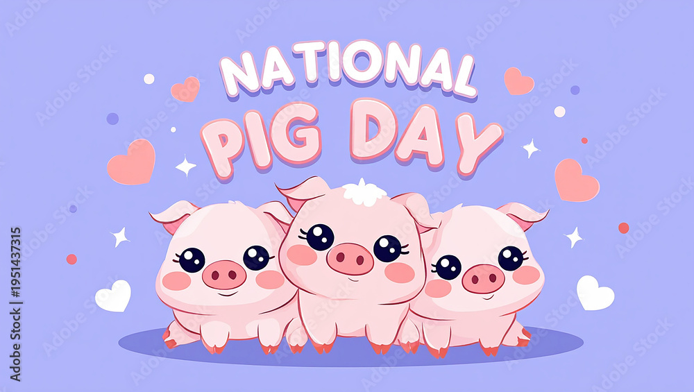 Fototapeta premium National Pig Day celebration with cute cartoon pigs