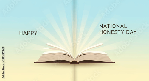 Open book with happy rays on national honesty day background