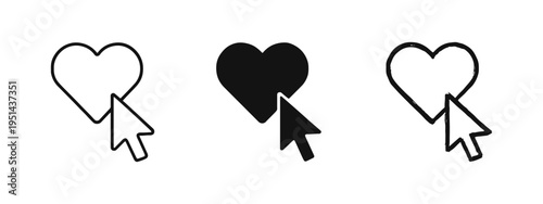 Click Heart Icon Set. Like Button, Favorite Action, and Social Media Interaction Symbols.